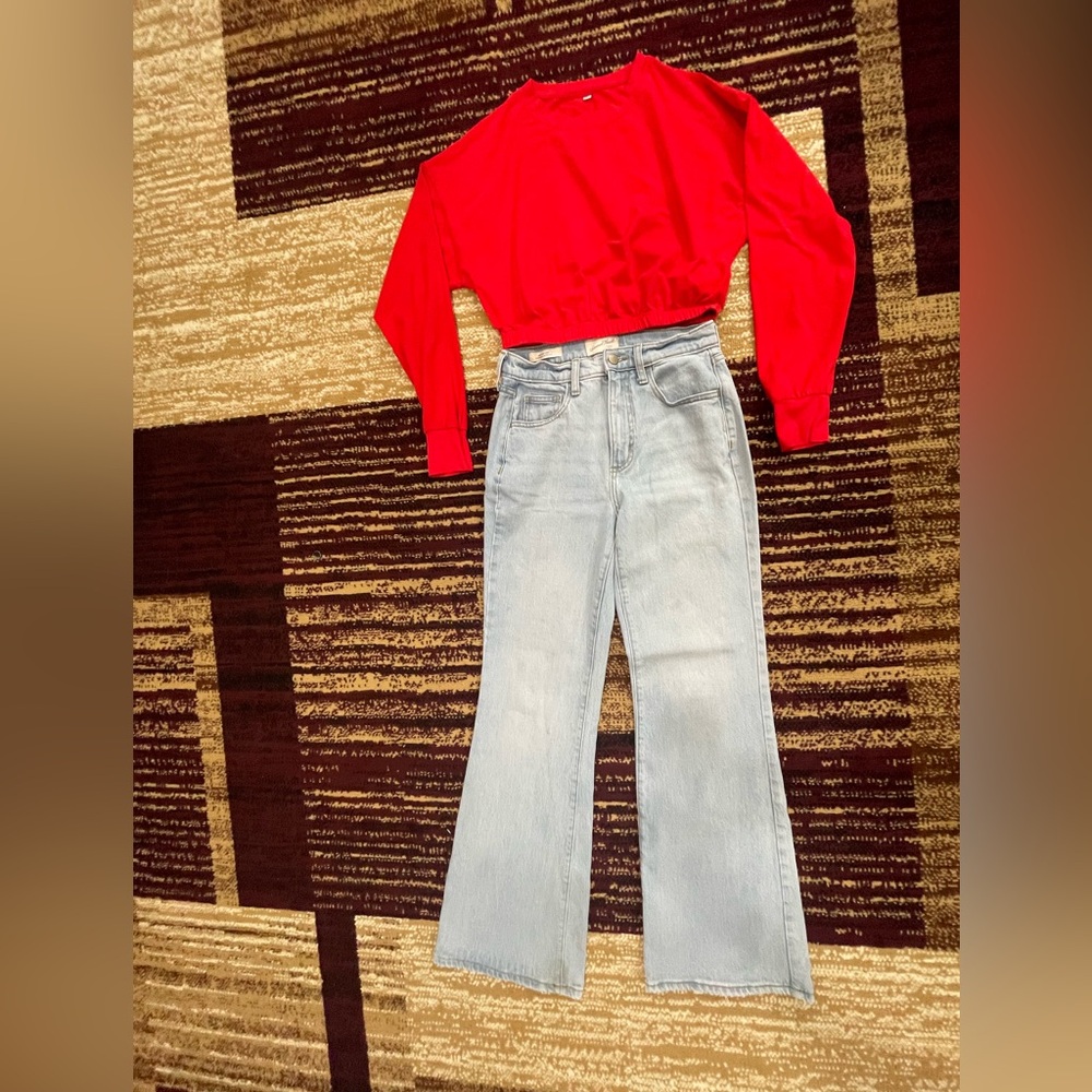 Vibrant Red T-Shirt and jeans